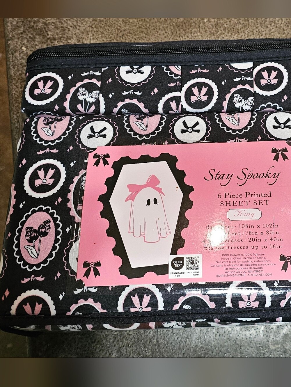Pink & Black 'Stay Spooky' Printed Sheet Set King